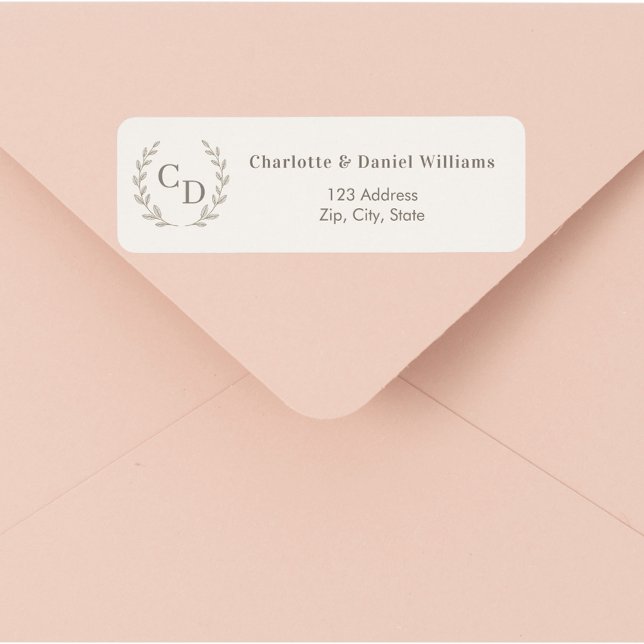 Ivory taupe monogrammed wreath return address label (Creator Uploaded)