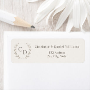 Ivory taupe monogrammed wreath return address label