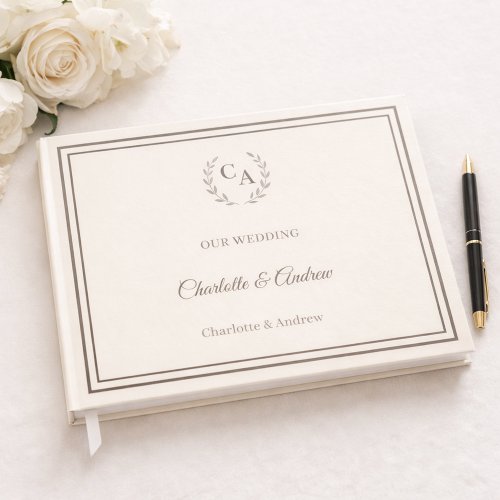 Ivory taupe monogrammed wreath wedding