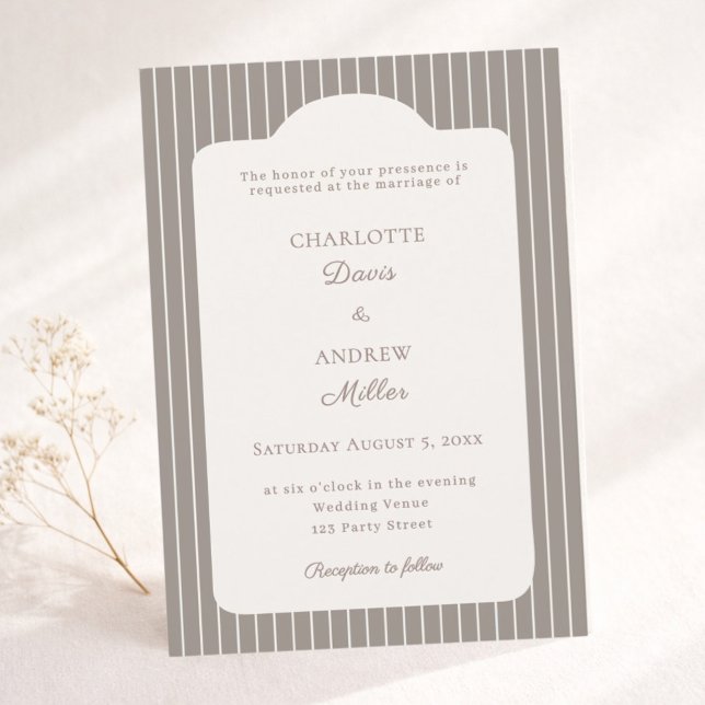 Ivory Taupe Neutral Pinstriped Wedding  Invitation (Creator Uploaded)