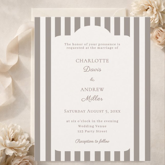 Ivory Taupe Neutral Striped Wedding invitation (Creator Uploaded)