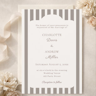 Ivory Taupe Neutral Striped Wedding  Invitation