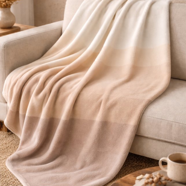 Ivory Taupe Ombre Fleece Blanket (Sunrise inspired fade in warm earth tones for modern farmhouse decor)