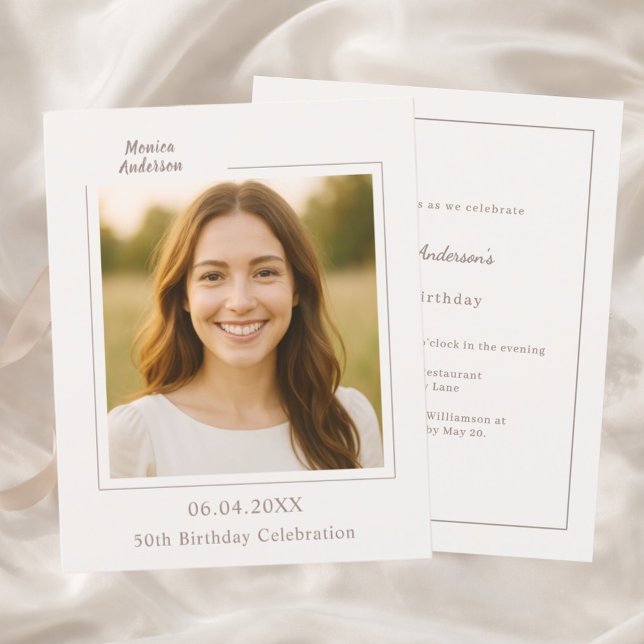 Ivory taupe photo birthday invitation (Creator Uploaded)