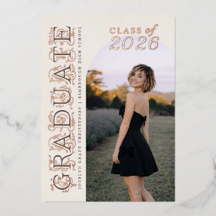 Ivory Taupe Photo Graduation Rose Gold Foil Invitation