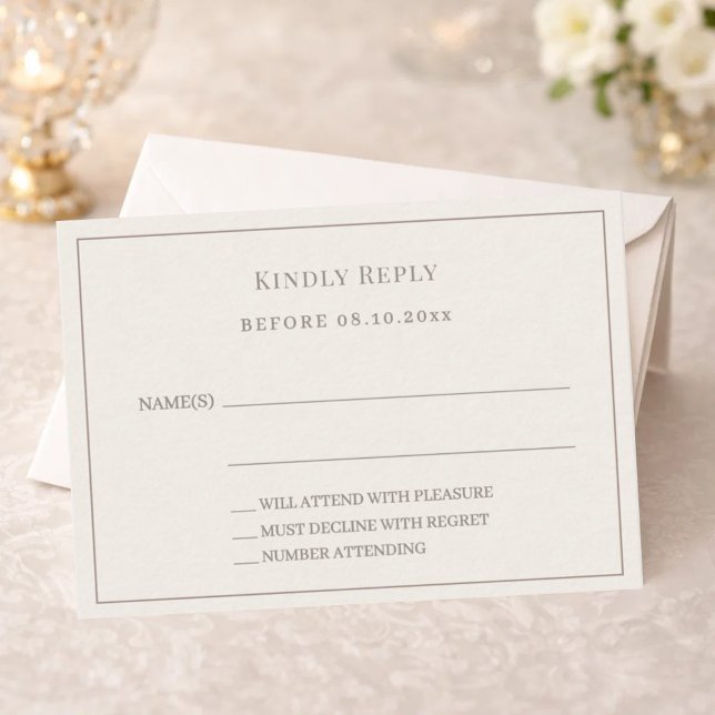Ivory taupe pinstriped wedding response RSVP Note Card (Creator Uploaded)