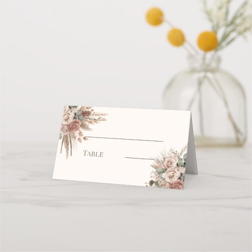 Ivory taupe sage green pampas florals boho place card