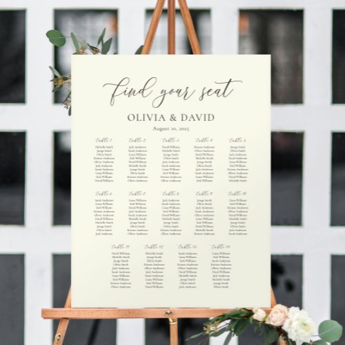 Ivory  Taupe Script 14 table Seating Chart