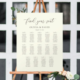 Ivory & Taupe Script 14 table Seating Chart Foam Board