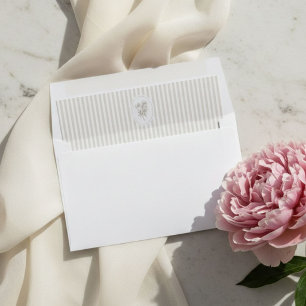 Ivory & Taupe Stripe Floral Oval Wedding Envelope Liner