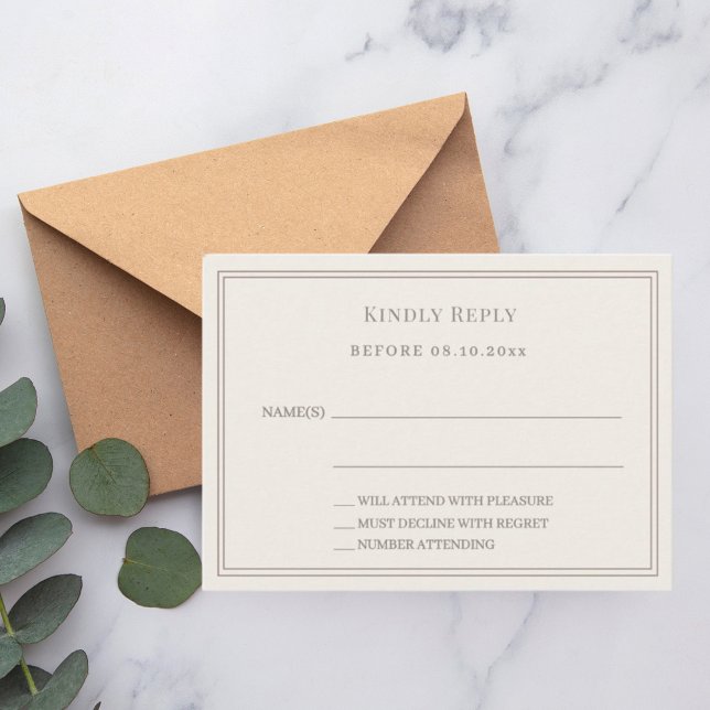 Ivory taupe wedding response RSVP Note Card (Creator Uploaded)