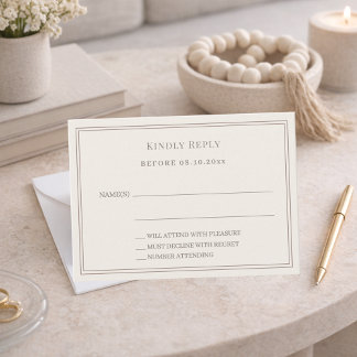 Ivory taupe wedding response RSVP Note Card