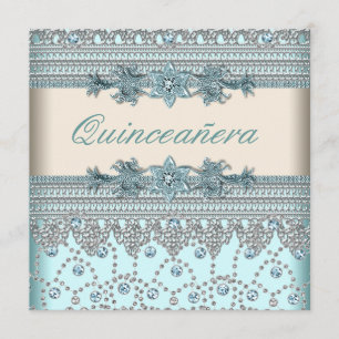 Ivory Teal Blue Quinceanera Invitation