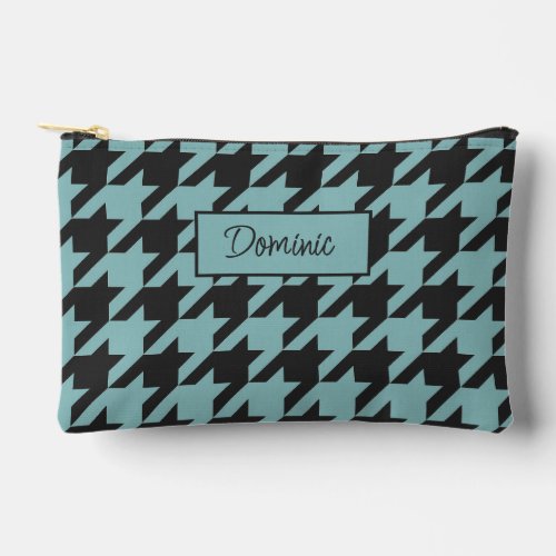 Ivory Teal Blue Seafoam Green Houndstooth Pattern Accessory Pouch