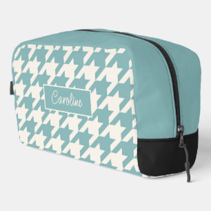 Ivory Teal Blue Seafoam Green Houndstooth Pattern Dopp Kit