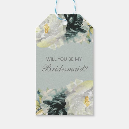 Ivory Teal Floral Green Will Be My Bridesmaid Gift Tags