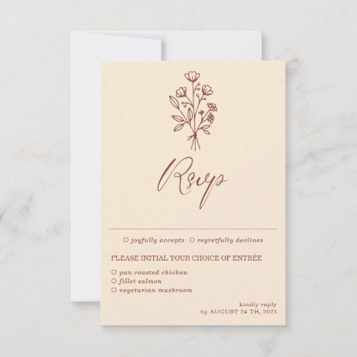 Ivory Terracotta Botanical Calligraphy Meal Choice RSVP Card