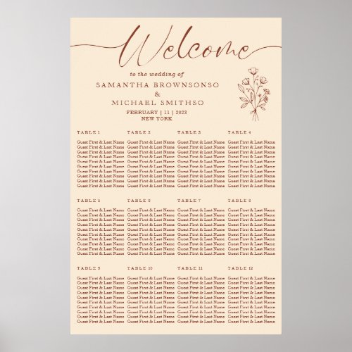 Ivory Terracotta Botanical Floral Welcome Wedding Poster