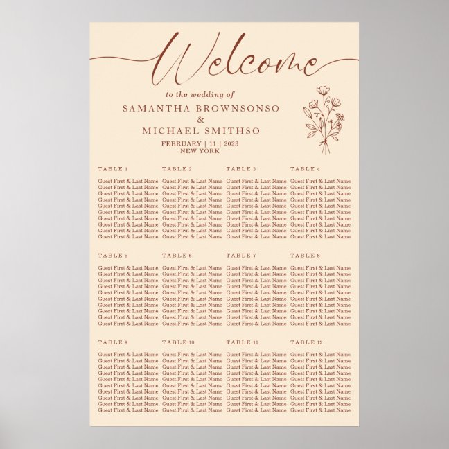 Ivory Terracotta Botanical Floral Welcome Wedding Poster