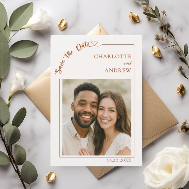 Ivory terracotta photo wedding Save the Date (Creator Uploaded)