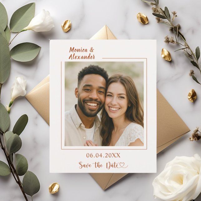 Ivory terracotta photo wedding Save the Date Flyer (Creator Uploaded)