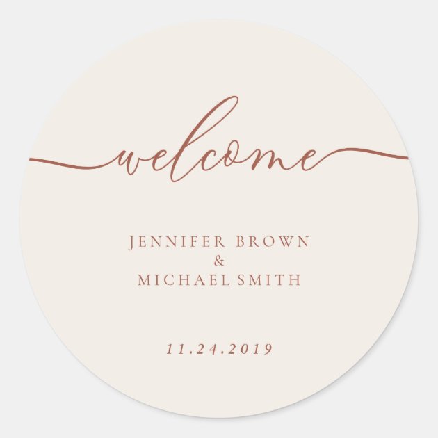 Ivory Terracotta Signature Calligraphy Welcome Classic Round Sticker