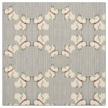 Ivory Terriers on Old-Time Gray Baseball Stripes Fabric