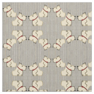 Ivory Terriers on Old-Time Gray Baseball Stripes Fabric