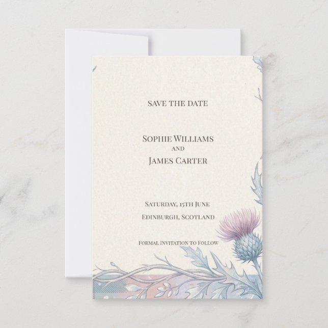 Ivory Thistle Wildflower Save the Date Card (Front)