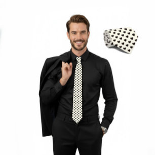 Ivory Tie with Small Black Heart Pattern