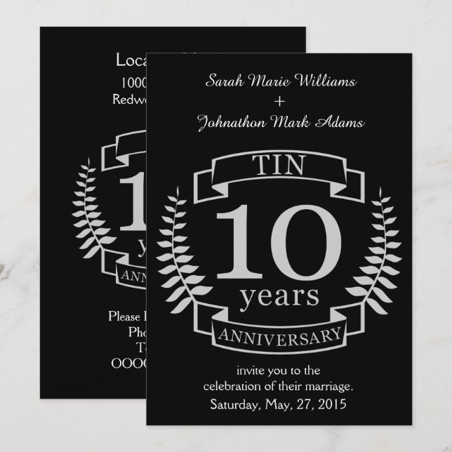 Ivory Traditional wedding anniversary 10 years Invitation (Front/Back)