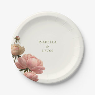 Ivory   Trendy Vintage Rose Wedding  Paper Plates