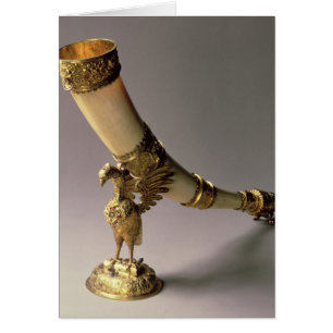 Ivory tusk drinking horn with silver-gilt mounts