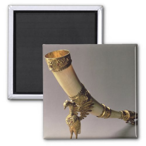 Ivory tusk drinking horn with silver_gilt mounts magnet