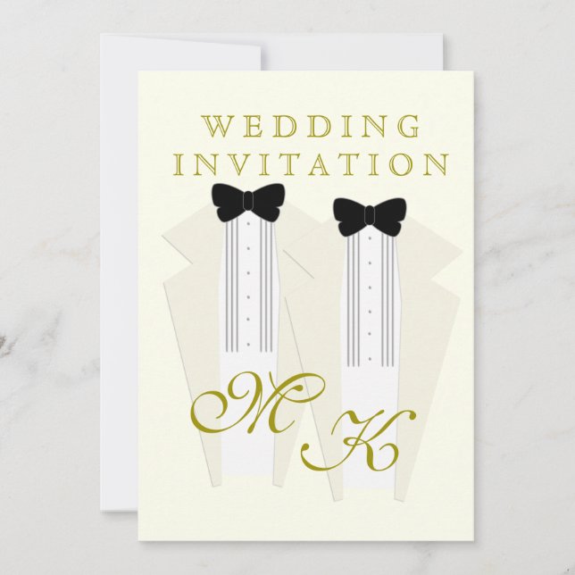 Ivory Tuxedo Two Grooms Wedding Invitation (Front)