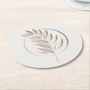 Ivory twig emblem round paper coaster