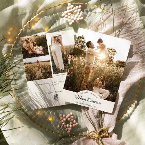 Ivory Very Merry Christmas Four Photo Vertical Holiday Card