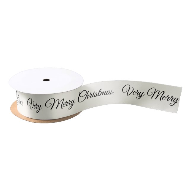 Ivory Very Merry Christmas Holiday Satin Ribbon (Spool)