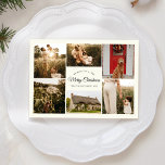 Ivory Very Merry Christmas Six Photo Collage Holiday Card<br><div class="desc">This Ivory Very Merry Christmas Six Photo Collage Holiday Card design features a sophisticated bright cream backdrop with a blend of simple black lettering and classic calligraphy paired with a minimalist boho styling that strikes a perfect balance between clean modern subtlety and vintage elegance. This charming design is a lovely...</div>