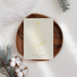 Ivory Very Merry Christmas Tree Family Letter Foil Holiday Card