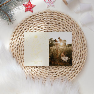 Ivory Very Merry Christmas Tree Family Portrait Foil Holiday Card