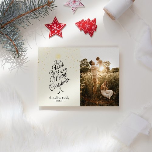 Ivory Very Merry Christmas Tree Family Portrait Holiday Card