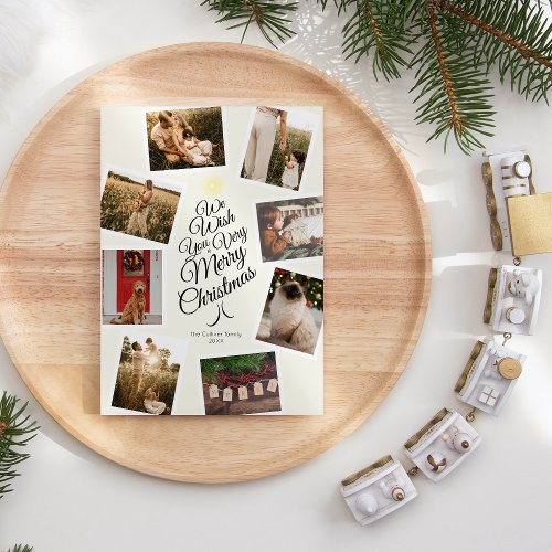 Ivory Very Merry Christmas Tree Photo Collage Holiday Card