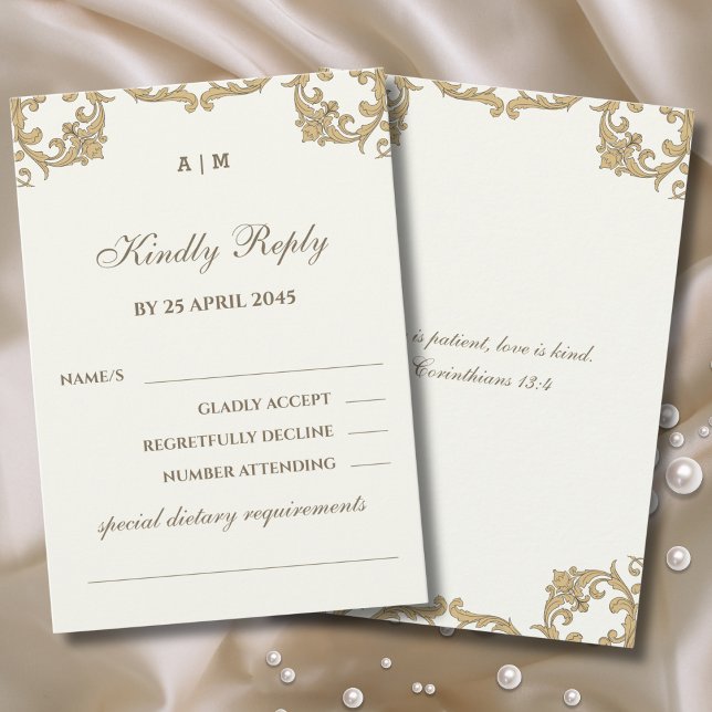 Ivory Victorian Christian Wedding RSVP Card (Creator Uploaded)