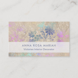 *~* Ivory Vintage Antique Aged Blue Pink Damask Business Card