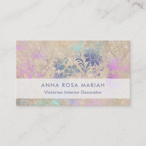  Ivory Vintage Antique Aged Blue Pink Damask Business Card