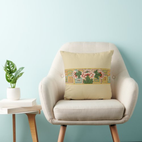 Ivory Vintage Asian Floral Flower Throw Pillow