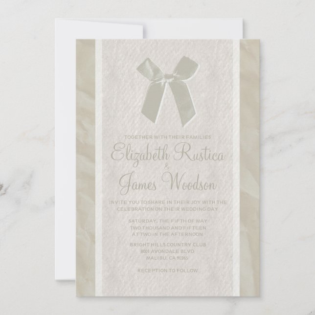 Ivory Vintage Bow & Linen Wedding Invitations (Front)