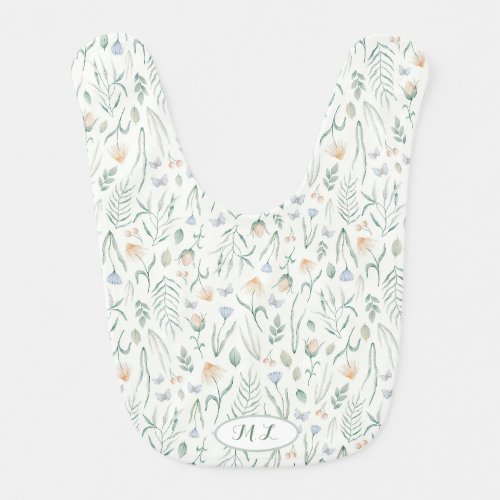 Ivory Vintage Cottagecore Botanical Meadow Custom Baby Bib