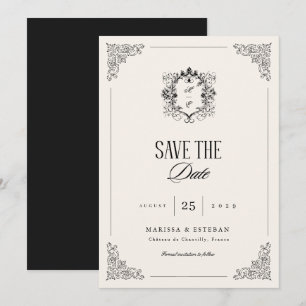 Ivory Vintage Crest Monogram Formal Luxe Wedding Save The Date